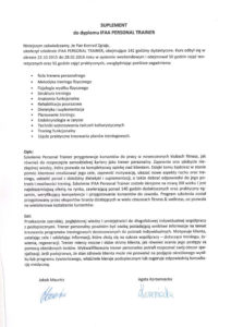 Suplement do dyplomu IFAA Personal Trainer
